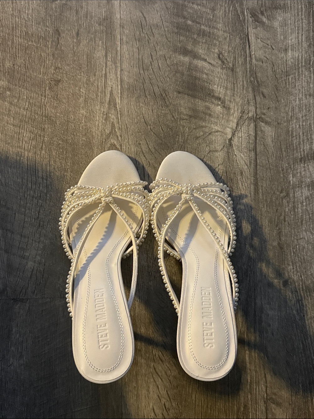 Steve Madden Ivory Pearl-Strap Slide Mules